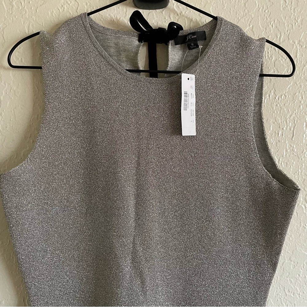 J. Crew sleeveless lurex silver metallic jumpsuit with velvet tie small NEW - Picture 5 of 9